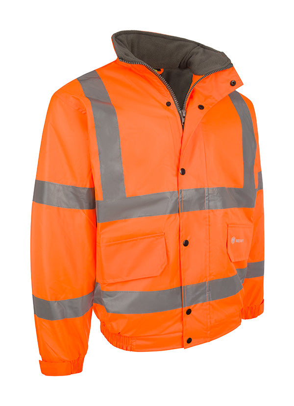 Beeswift Hi Vis Fleece Lined Bomber Jacket - Orange - Customisable Bomber Jackets