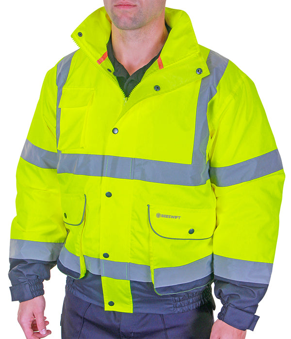 Beeswift Two Tone Hi Vis Constructor Bomber Jacket - Saturn Yellow Navy - Customisable Bomber Jackets