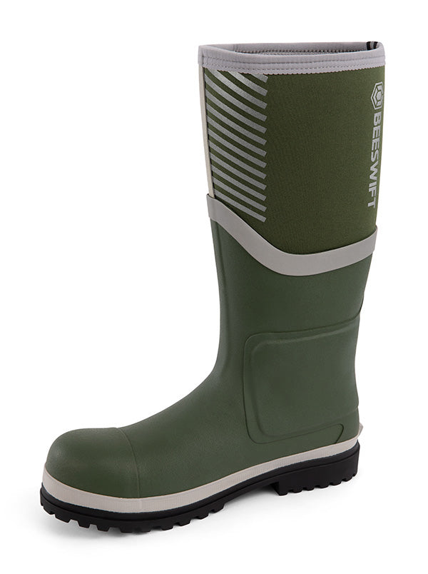 Beeswift Neo Force Neoprene Fully Safety Wellington Cf501 - Green Silver - Customisable Wellingtons