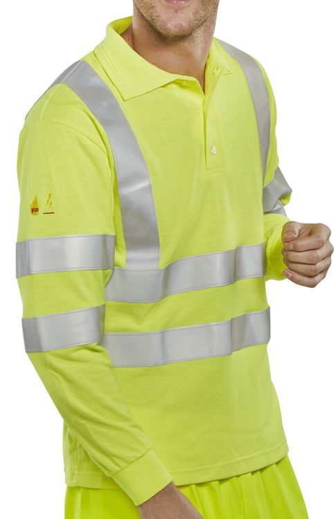 Beeswift Fire Retardant Hi Vis Anti Static Polo Long Sleeved - Saturn Yellow - Customisable Polo Shirts