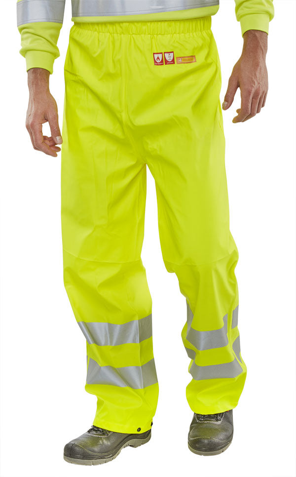 Beeswift Fire Retardant Hi Vis Anti Static Overtrousers - Saturn Yellow - Customisable Trousers