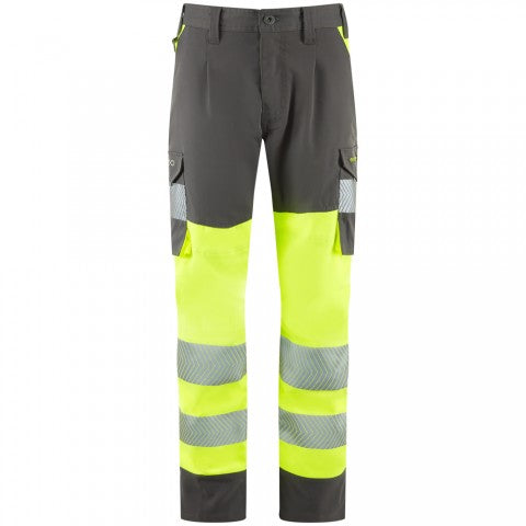 EcoViz Womens Lightweight Polyester Stretch Cargo Winswell CL05 - YELLOW GREY - Customisable Hi-Vis Shorts &amp; Trousers