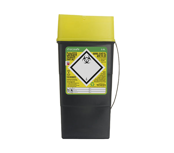 Sharpsafe Sharps Bin Ltr - Yellow 0.6LTR - Customisable Sharps Bins