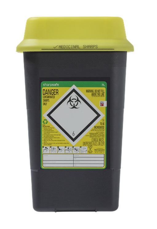 Sharpsafe Sharps Bin Ltr - Yellow 7LTR - Customisable Sharps Bins