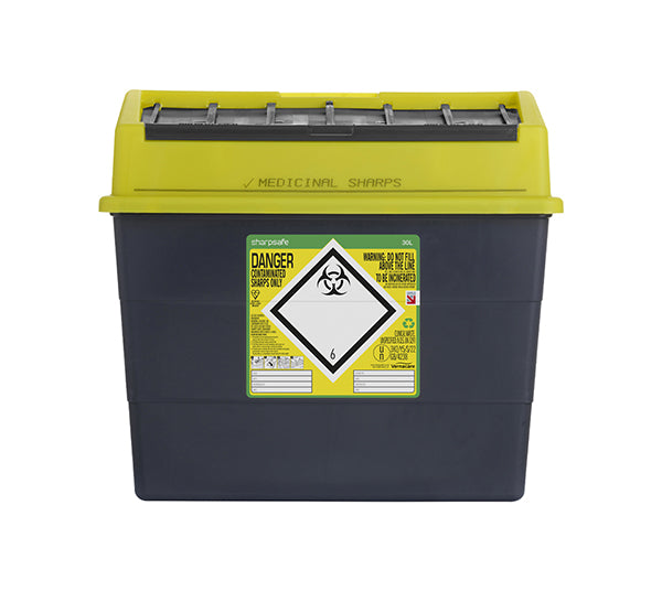 Sharpsafe Sharps Bin Ltr - Yellow 30LTR - Customisable Sharps Bins