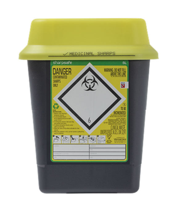 Sharpsafe Sharp Safe Shaps Bin Ltr - Yellow 5L - Customisable Sharps Bins
