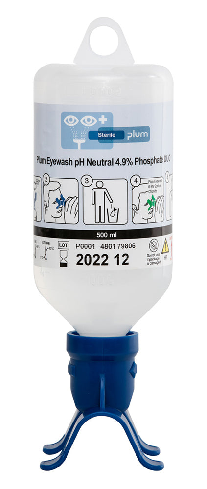 Plum Safety Eyewash Ml P H N Phosphate Duo Cm0750 - Blue 500ML - Customisable Eye Wash