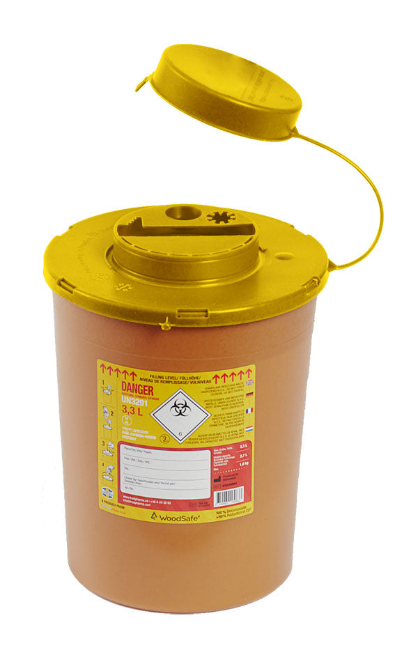 Wood Safe Woodsafe Sharps Bin Litre - Brown 3L - Customisable Sharps Bins