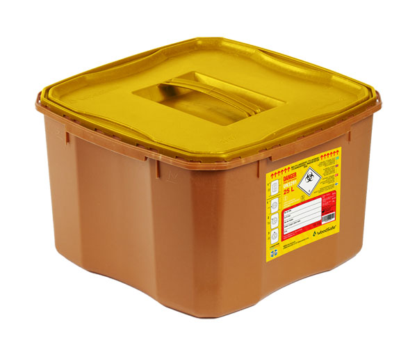 Wood Safe Woodsafe Sharps Bin Full Lid Litre - Brown 25L - Customisable Sharps Bins