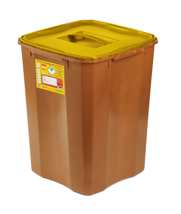 Wood Safe Woodsafe Sharps Bin Full Lid Litre - Brown 50L - Customisable Sharps Bins