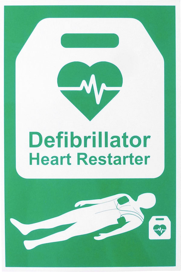 Click Medical Click Medical External Defibrillation Sign Rigid Plastic - Green 20X30CM - Customisable First Aid Signs