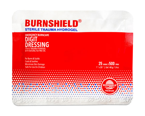 Burnshield Burnshield Sterile Trauma Hydrogel Digit Dressing Mm X Mm - White Red 25MM X 500MM - Customisable Burns
