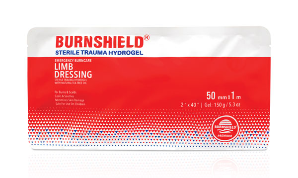 Burnshield Burnshield Sterile Trauma Hydrogel Limb Dressing Mm X M - White Red 50MM X 1M - Customisable Burns