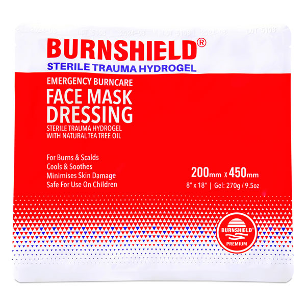 Burnshield Burnshield Sterile Trauma Hydrogel Face Mask Precut Mm X Mm - White Red 200MM X 450MM - Customisable Burns