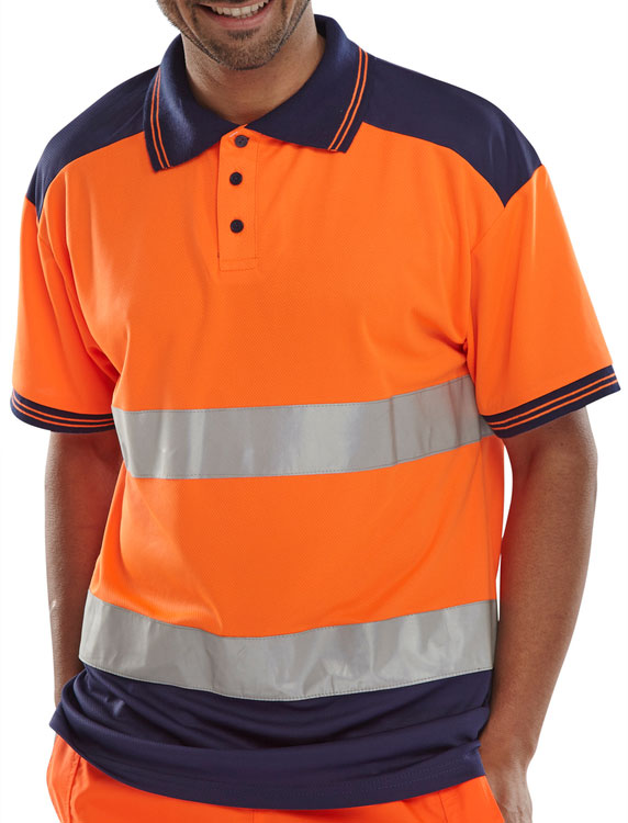 Beeswift Hi Vis Two Tone Polo Shirt - Orange Navy - Customisable Polo Shirts