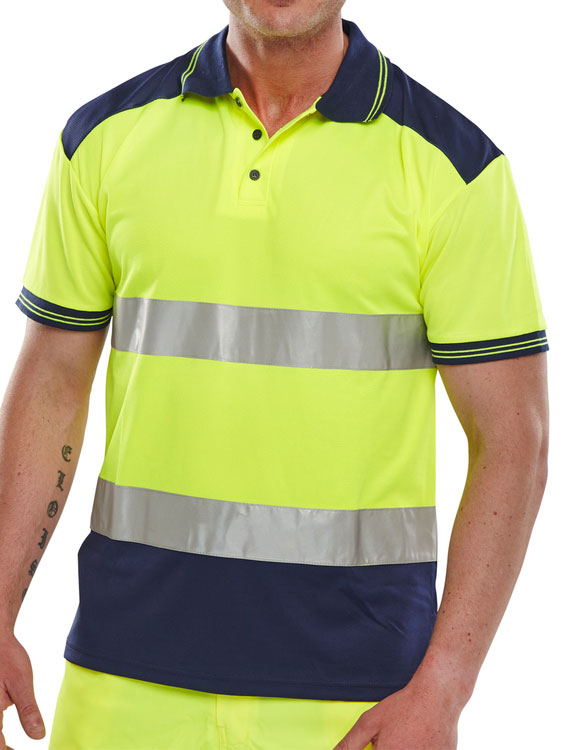 Beeswift Hi Vis Two Tone Polo Shirt - Saturn Yellow Navy - Customisable Polo Shirts