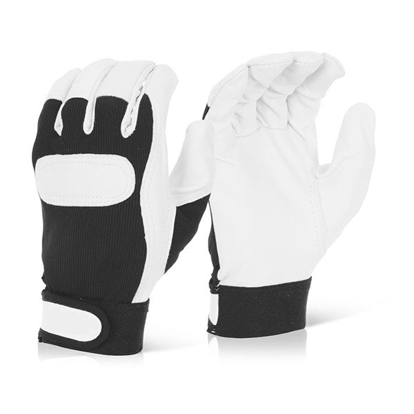 Beeswift Drivers Gloves Velcro Cuff - Black White - Customisable Leather