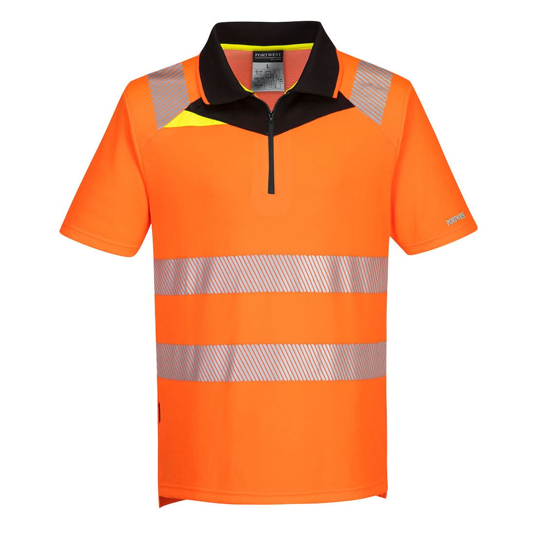 Portwest Dx4 Hi Vis Zip Polo Shirt SS DX412 - Orange Black - Customisable Hi-Vis Polos