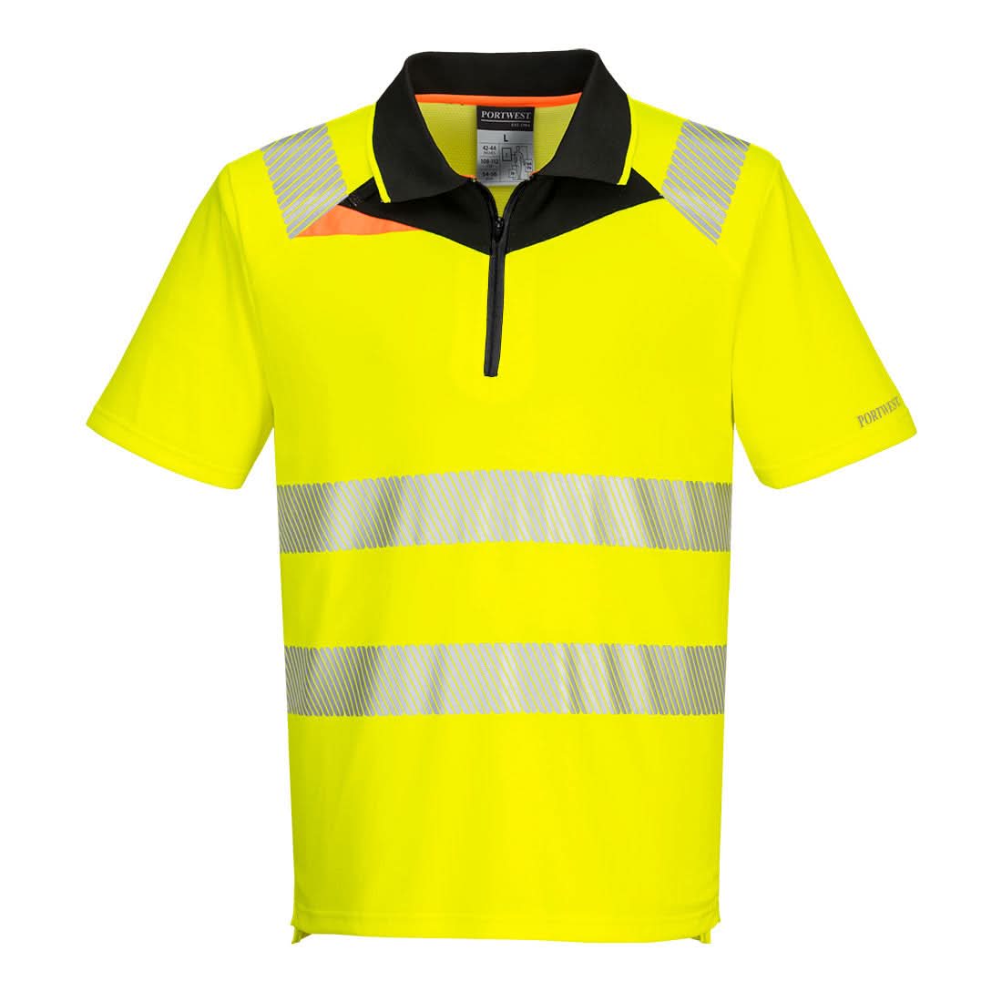 Portwest Dx4 Hi Vis Zip Polo Shirt SS DX412 - Yellow Black - Customisable Hi-Vis Polos