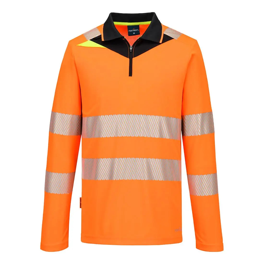 Dx4 Hi Vis Zip Polo Shirt L/S Dx419 - Orange Black - Customisable Polo Shirts