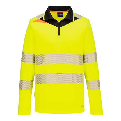 Dx4 Hi Vis Zip Polo Shirt L/S Dx419 - Yellow Black - Customisable Polo Shirts