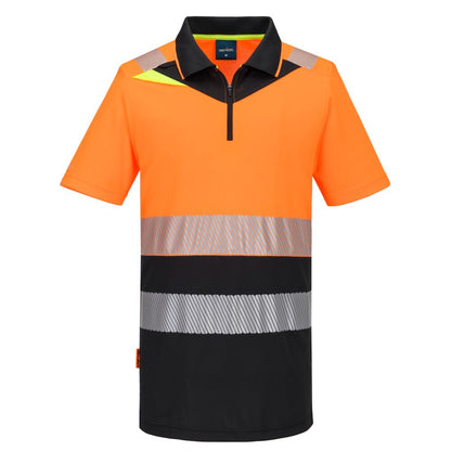 Dx4 Hi Vis Zip Class 1 Polo Shirt S/S Dx435 - Orange Black - Customisable Polo Shirts