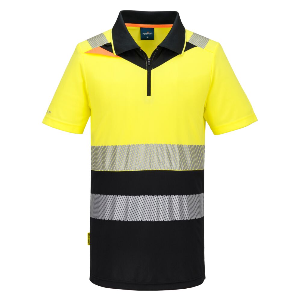 Dx4 Hi Vis Zip Class 1 Polo Shirt S/S Dx435 - Yellow Black - Customisable Polo Shirts