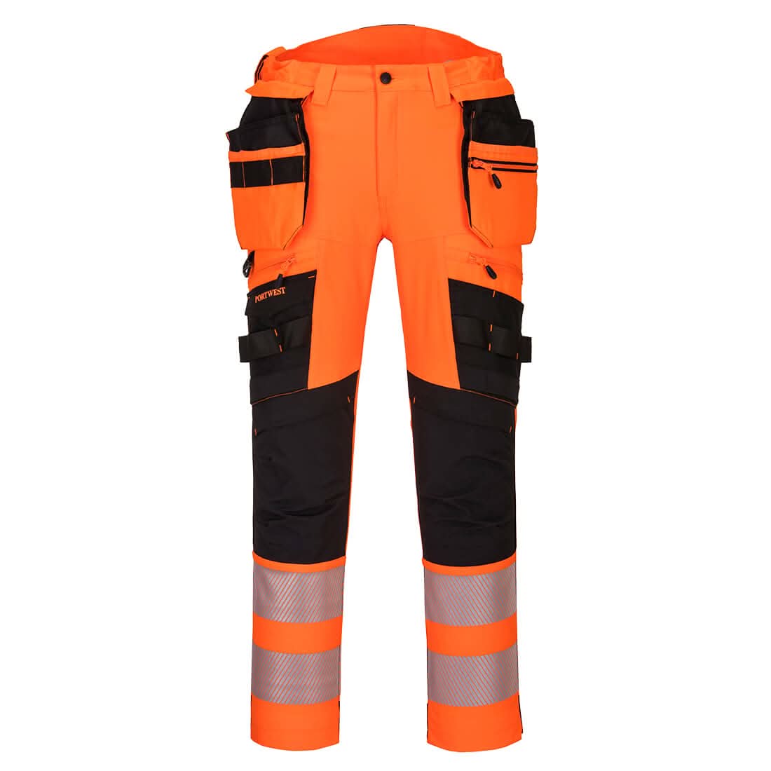 Portwest Dx4 Hi Vis Detachable Holster Pocket Trousers DX442 - Orange Black - Customisable Hi-Vis Trousers