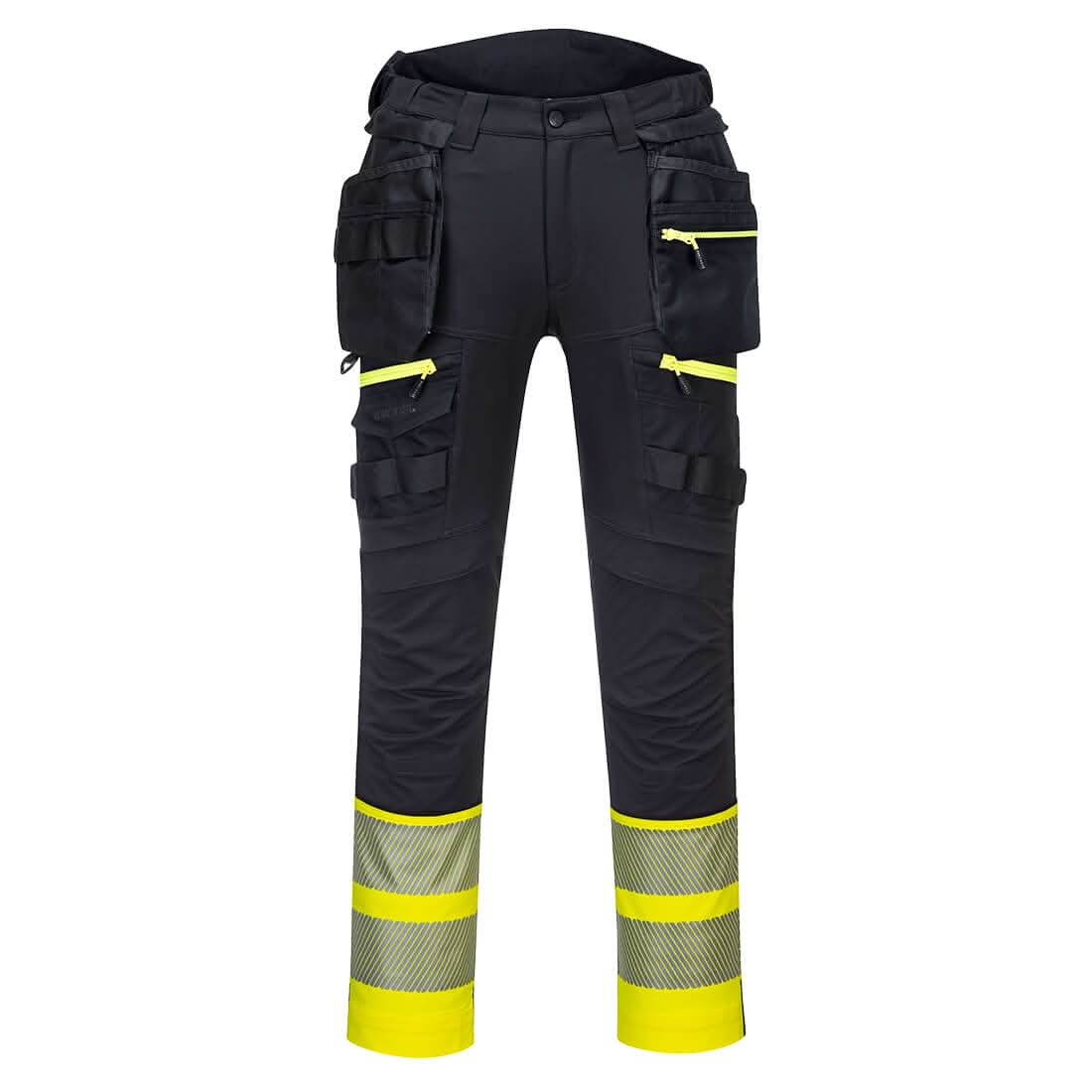 Portwest Dx4 Hi Vis Detachable Holster Pocket Class 1 Trousers DX445 - Yellow Black - Customisable Hi-Vis Trousers
