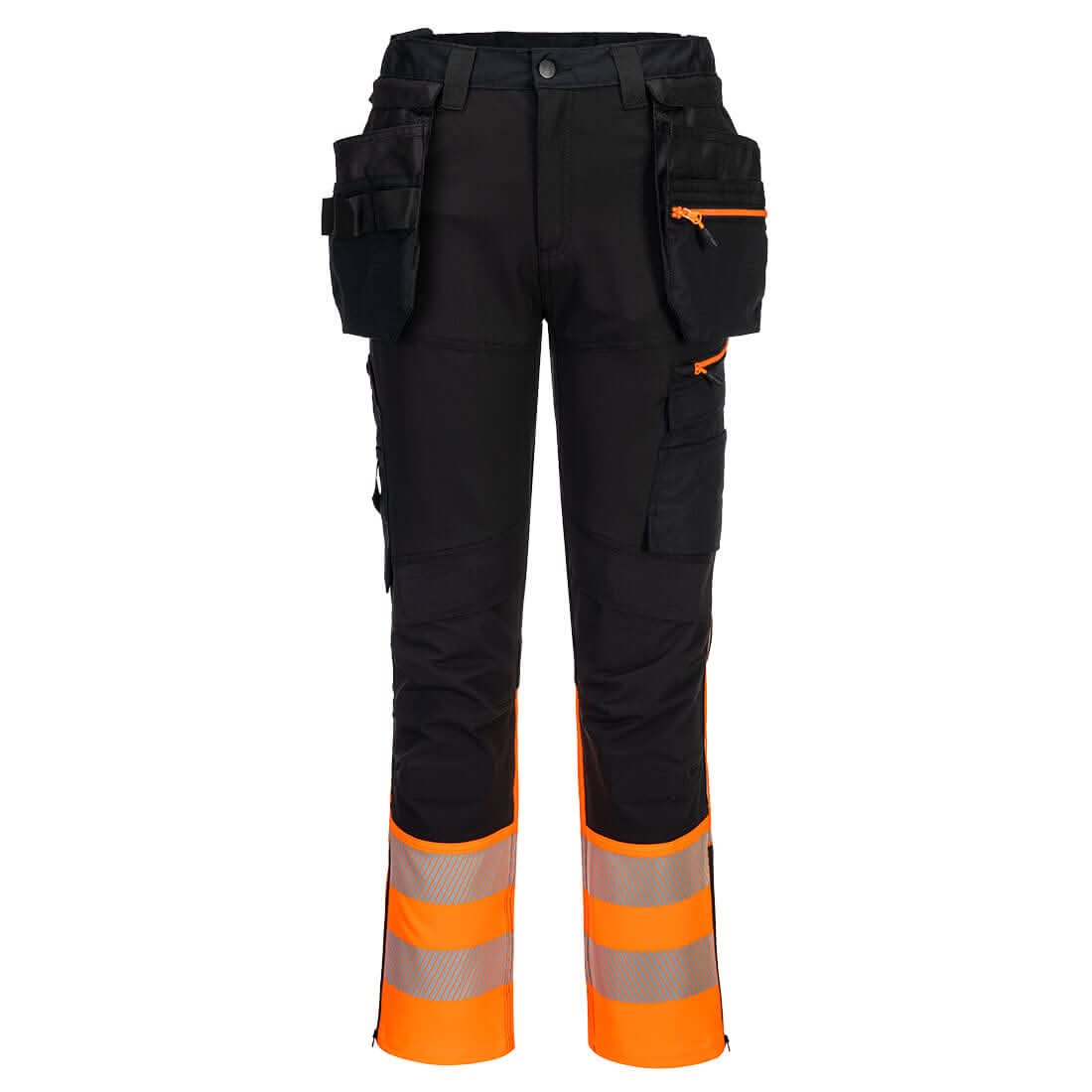 Portwest Dx4 Hi Vis Class 1 Detachable Holster Pocket Craft Trousers DX457 - Orange Black - Customisable Hi-Vis Trousers