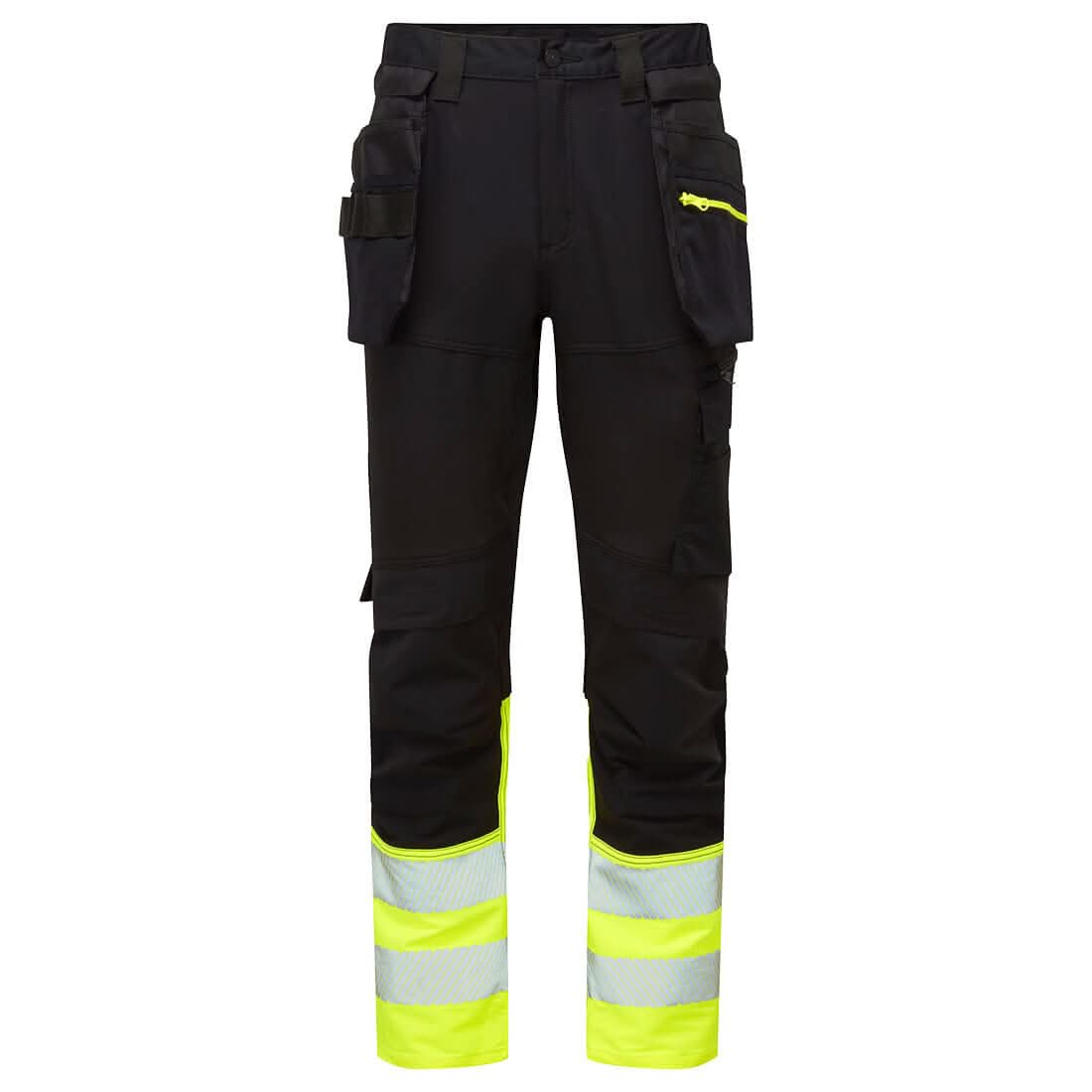 Portwest Dx4 Hi Vis Class 1 Detachable Holster Pocket Craft Trousers DX457 - Yellow Black - Customisable Hi-Vis Trousers