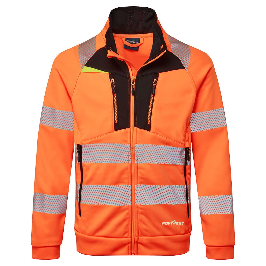 Portwest Dx4 Hi Vis Funnel Neck Zipped Sweatshirt DX477 - Orange Black - Customisable Hi-Vis Sweatshirt