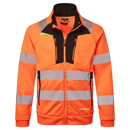 Portwest Dx4 Hi Vis Funnel Neck Zipped Sweatshirt DX477 - Orange Black - Customisable Hi-Vis Sweatshirt