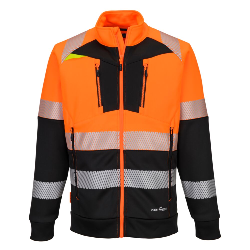 Dx4 Hi Vis Class 1 Funnel Neck Zipped Sweatshirt Dx490 - Orange Black - Customisable Sweatshirts