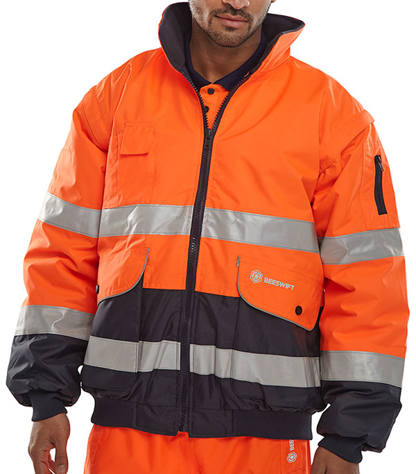 Beeswift Two Tone Hi Vis Europa Bomber Jacket - Orange Navy - Customisable Bomber Jackets
