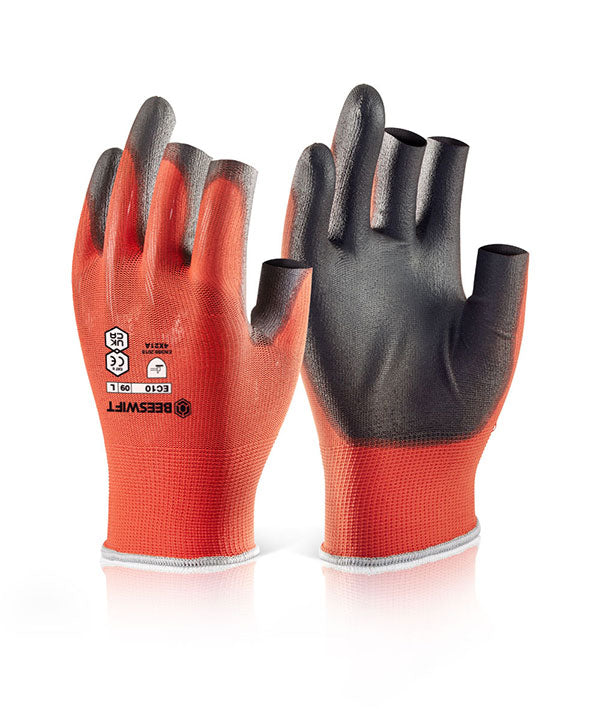 Beeswift Pu Coated Fingerless Gloves - Red - Customisable Polyurethane