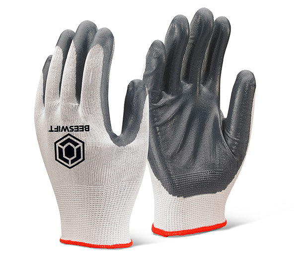 Beeswift Nitrile Palm Coated Polyester Gloves - Grey - Customisable Nitrile