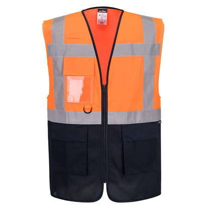 Es1 Essential Hi Vis Contrast Executive Vest Es076 - Orange Navy - Customisable Vests