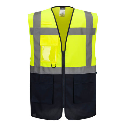 Es1 Essential Hi Vis Contrast Executive Vest Es076 - Yellow Navy - Customisable Vests
