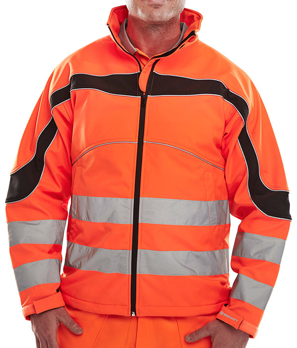 Beeswift Eton Hi Vis Soft Shell Jacket - Orange Black - Customisable Jackets