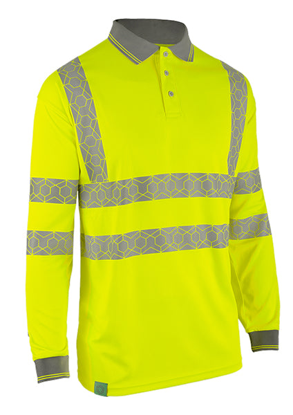 Envirowear Beeswift Envirowear Hi Vis Long Sleeve Recyclable Polo Shirt - Saturn Yellow - Customisable Polo Shirts
