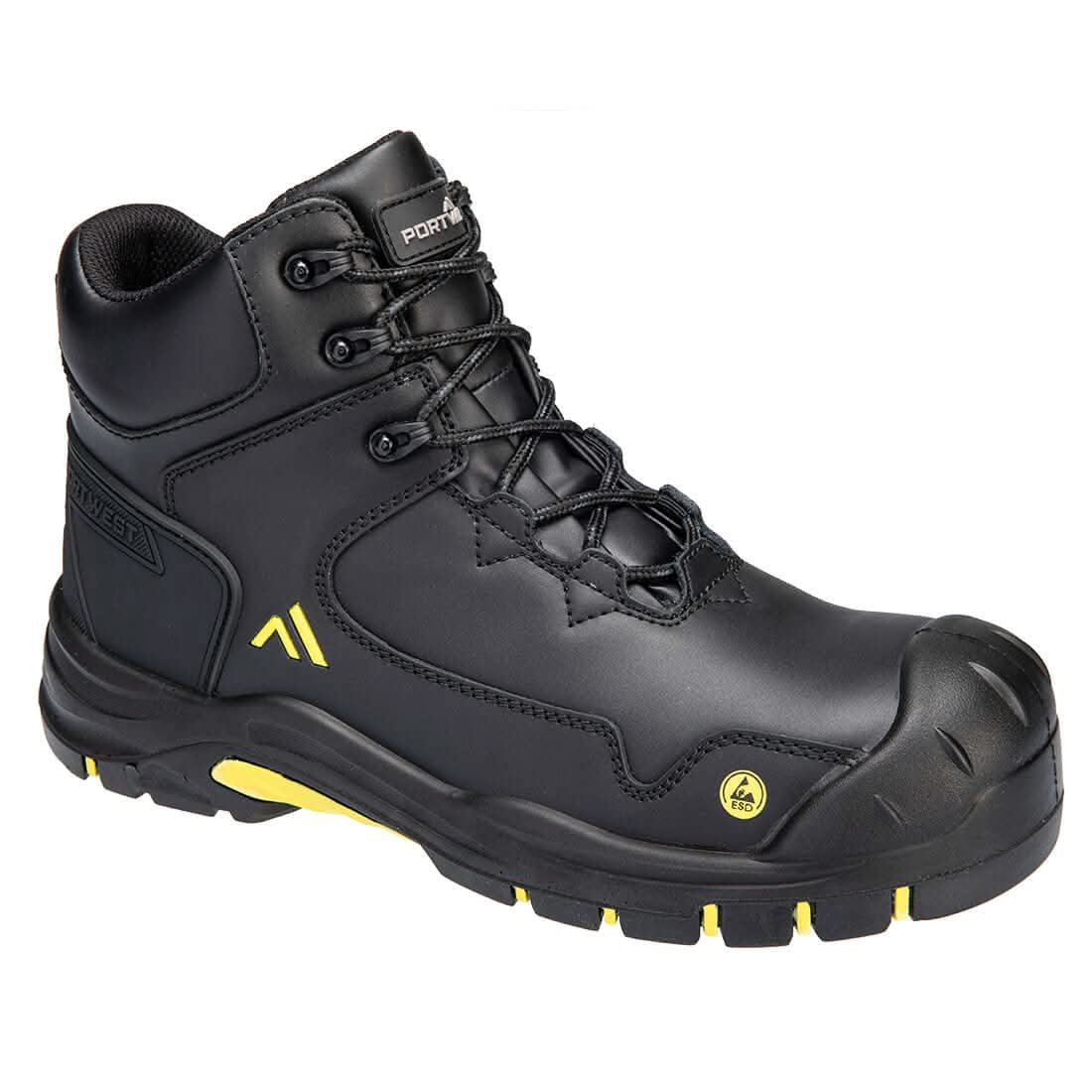 Portwest Composite Action Leather Mid Boot S3S Esd Hro Sr Sc Fo FC18 - Black Yellow - Customisable Boots