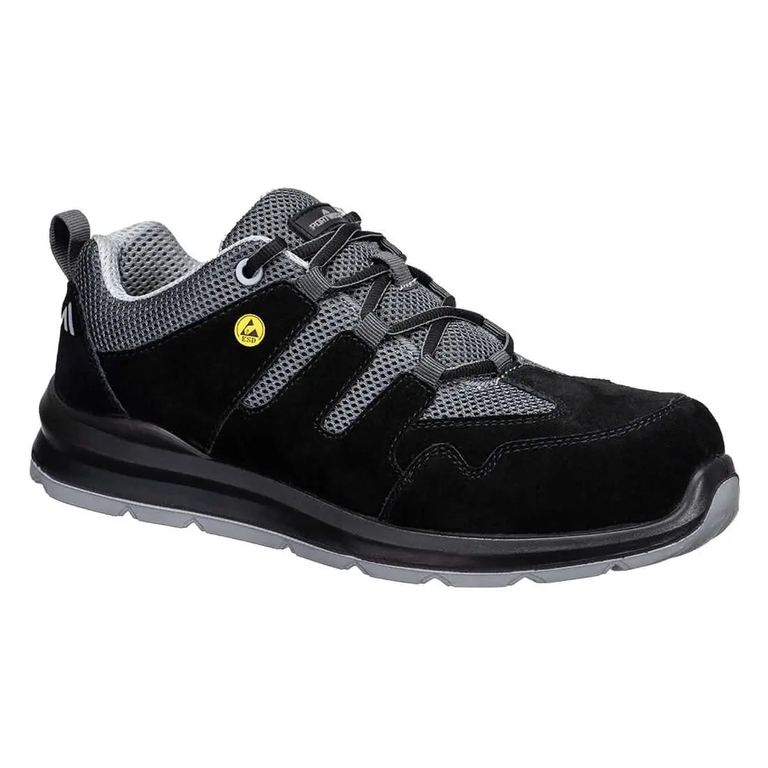 Composite Cow Suede Leather Trainer S1 Esd Sr Fo Fe07 - Black Grey - Customisable Trainers