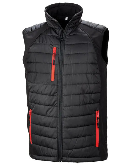 Rougemont School - Black Compass Softshell Gilet - Black Red - Customisable Bodywarmers