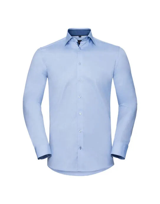 Russell Collection Russell Mens LS Contrast HBone Shirt r964mc