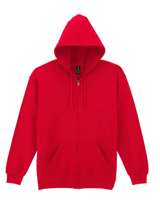 Gildan Heavy Blend Adult Zip Hood Sweat - Red - 18600 - - Customisable Sweatshirts And Hoodies