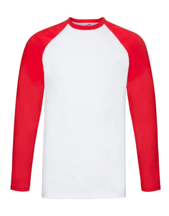 Mens Valueweight LS Baseball T 61028 - White Red - Customisable T-Shirt