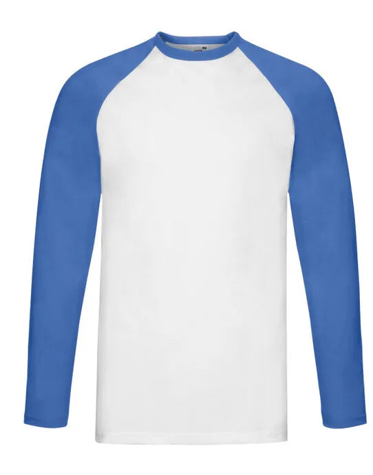 Mens Valueweight LS Baseball T 61028 - White Royal Blue - Customisable T-Shirt