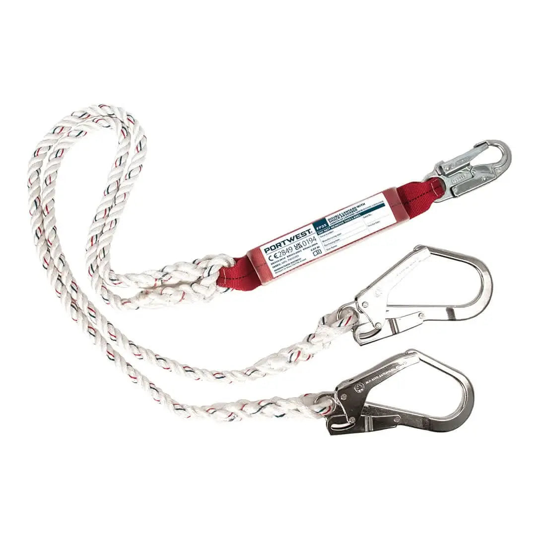 Double 1.8m Lanyard With Shock Absorber Fp25 - White - Customisable Fall Arrest Lanyards