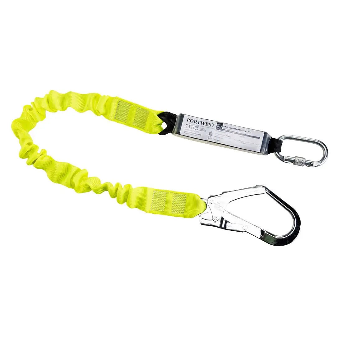 Single Elasticated 1.8m Lanyard With Shock Absorber Fp53 - Yellow - Customisable Fall Arrest Lanyards